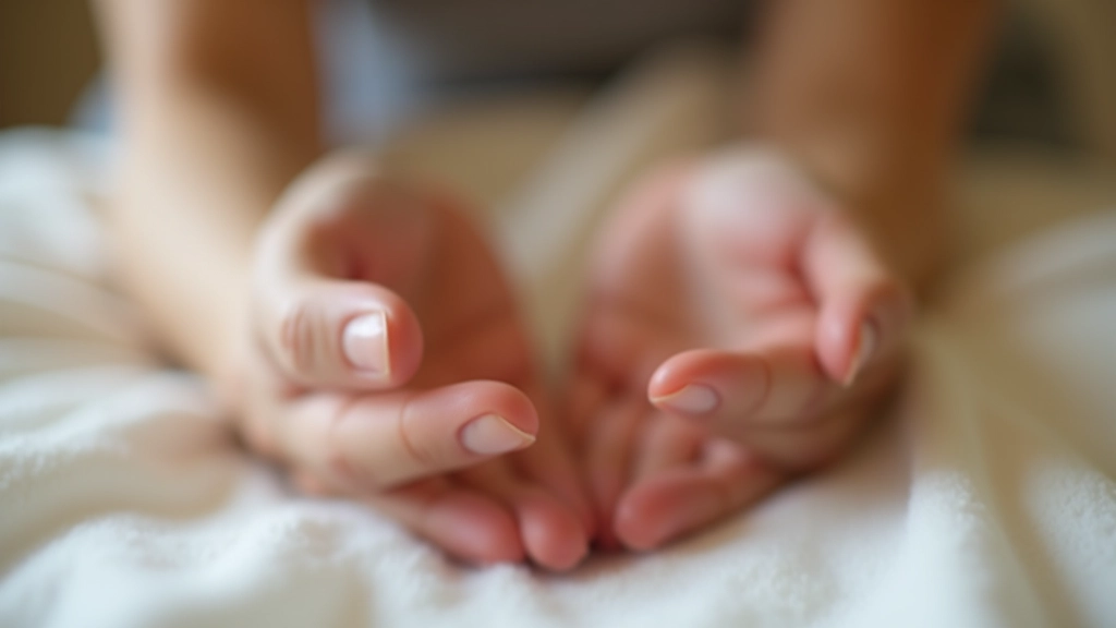 Close-up of hands showing muscle tension and relaxation in forearm area during progressive muscle relaxation exercise