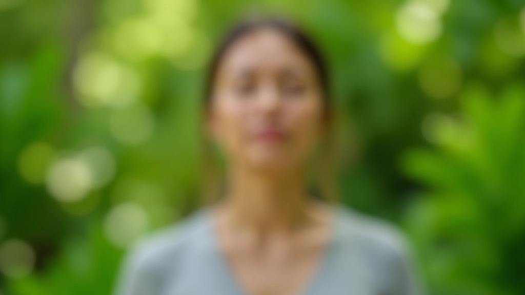 Person in outdoor natural setting looking peaceful and relaxed with eyes closed and calm facial expression surrounded by greenery